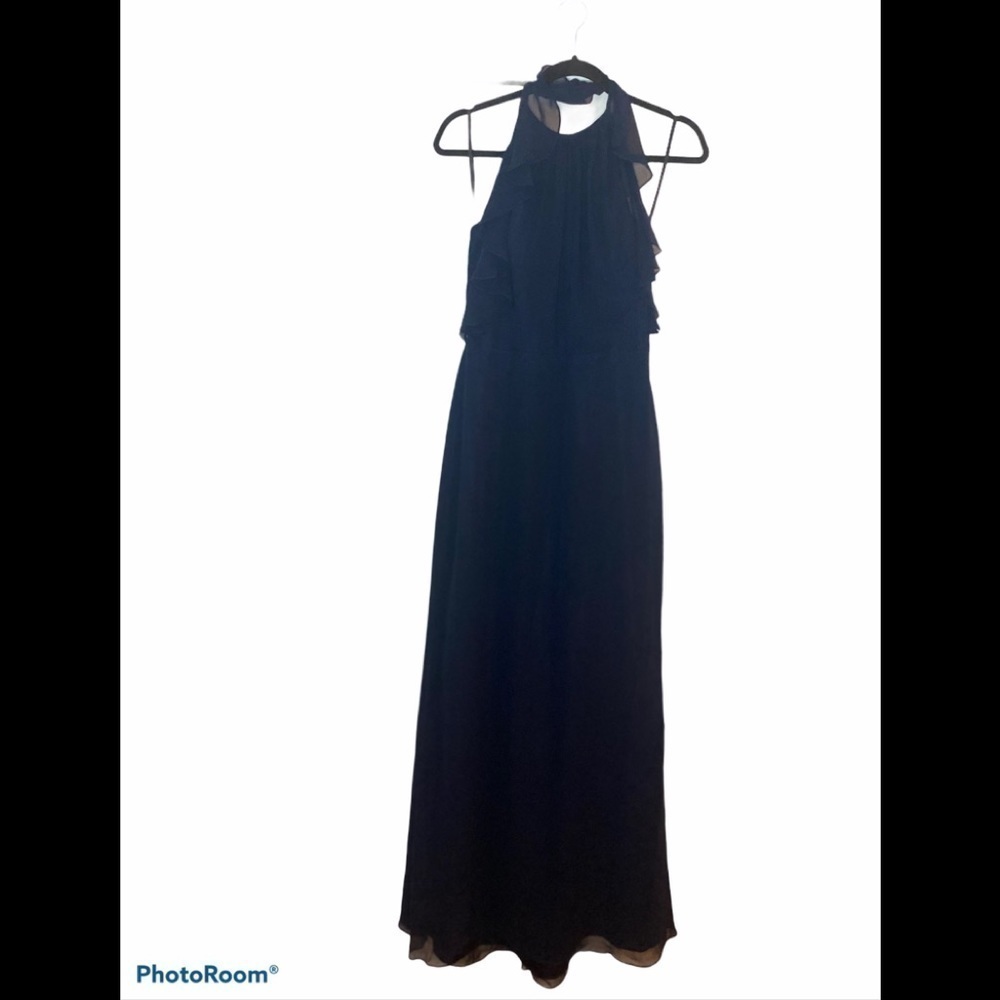 Dessy 3022 Criss Cross Ruffled Strap Halter Dress - Picture 3 of 7